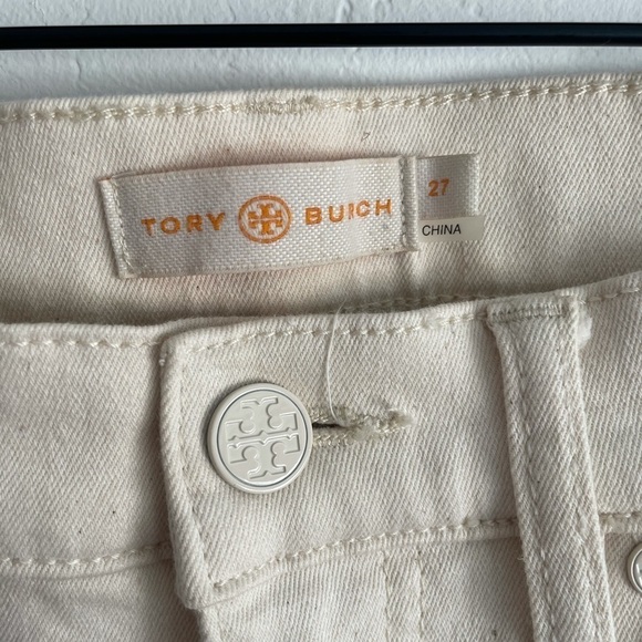 Tory Burch Lana Pom Pom cream embroidered jeans size 27 - Picture 7 of 10